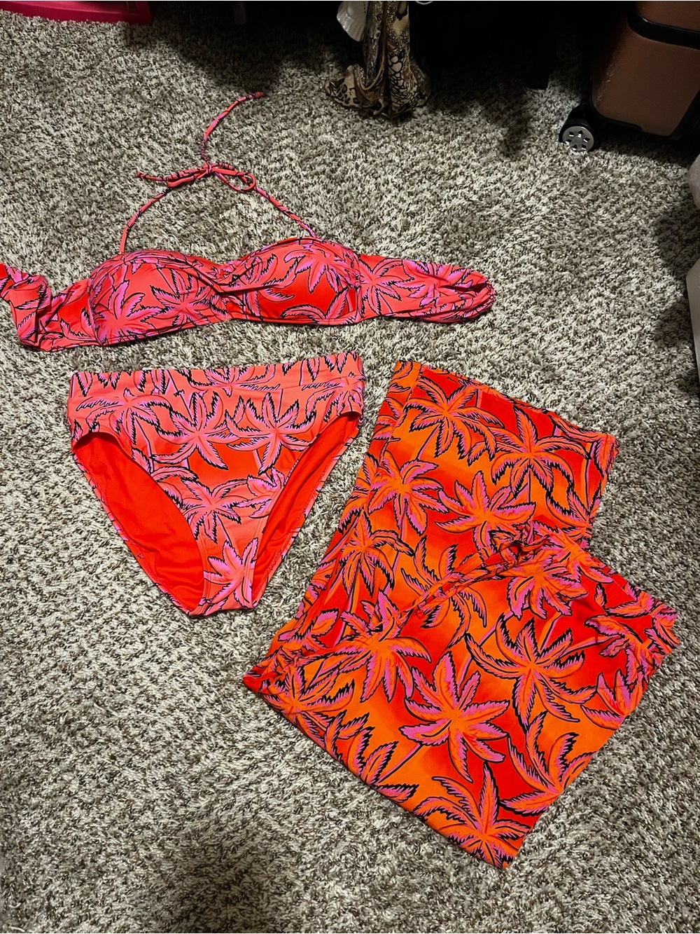 Pink & Orange Tropical Palm Print Bikini set
